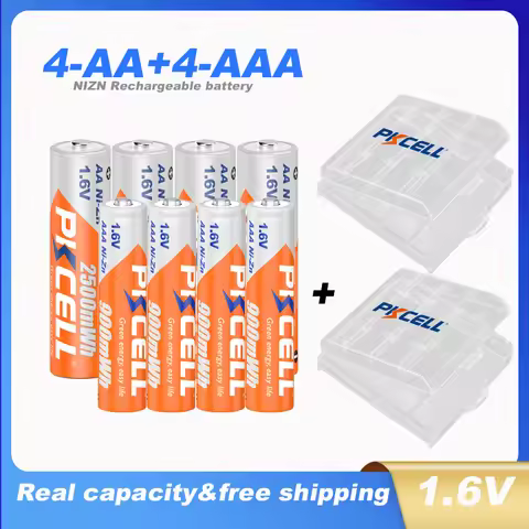 PKCELL 4PC AA Batteries 2500MWH+4PC NI-ZN AAA Battery 900MWH 1.6V NIZN AAA/AA Rechargeable Batteries