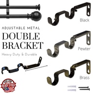 Premium Steel Curtain Rod Double Bracket / Adjustable Metal Bracket / IKEA Compatible Double Curtain Rod Holder Bracket