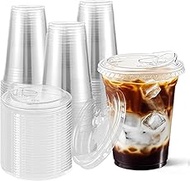 16 oz Coffee Cups, 40 Sets Disposable Coffee Cups with Lids, Clear Plastic Cups with Strawless-Sip-L
