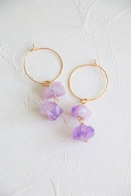 淺紫水晶耳環 天然石手工耳環 水晶鍍金耳環 礦石耳環