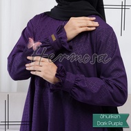 Gamis hermosa motif shuriken warna ungu tua bahan wolfis embos terbaru-gamis premium syari ungu tua