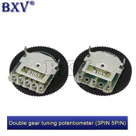 10PCS Double Gear Tuning Potentiometer B102 B103 B203 B503 B1K B10K B20K B50K 3Pin 5Pin 16*2mm Dial 