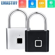 Black silver Keyless USB Rechargeable Door Lock Fingerprint Smart Padlock Quick Unlock Zinc alloy Me
