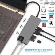 Type C Hub 9 in 1 with HDMI/VGA Gigabit Ethernet Port, 3 USB 3.0 Ports, Card Reader USB C 3.1 Adapte