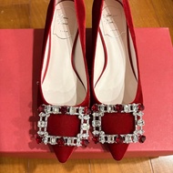 Roger Vivier紅絲絨低跟鞋（全新）