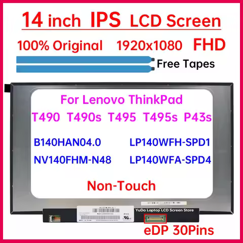 14" Laptop LCD Screen LP140WFH-SPD1 NV140FHM-N48 For Lenovo ThinkPad T490 T490s T495 T495s P43s Disp