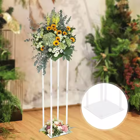 Clear Acrylic Wedding Flower Stand (9.84×9.84×39.37in), 33lbs Load & 2-Section Adjustable Height, Ea