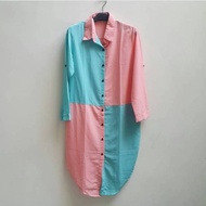KEMEJA IH389 4 SQUARE 2 TONE TUNIK (XL Bigsize Tunic Jumbo Shirt)