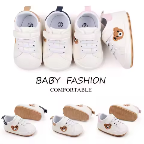 Baby Shoes Cute Bear Sneaker Spring and Autumn Style High Quality PU and TPR Sole Anti-slip 0-9-18 M