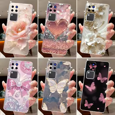 Phone Case For Vivo V30 Pro V2319 VivoV30 V2318 Funda Butterfly Bow Protective Casing Transparent So
