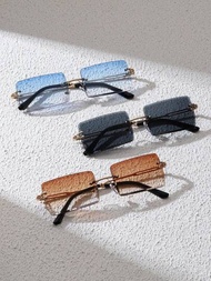 1對男士豪華無框矩形太陽眼鏡，經典時尚眼鏡，適用於日常生活和戶外旅行，可達UV400防護，復古風格
