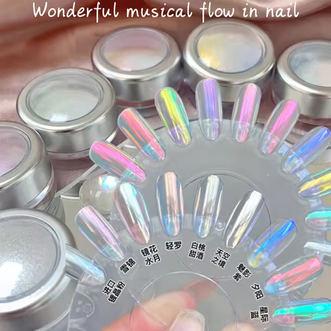 1Jar Aurora Moonlight Mirror Nail Powder Net0.2g Iridescent Chrome Pigment Dust Gel Polish Nail Art 