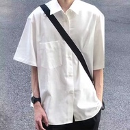 M-5XL Korean Summer Loose Plus Size Casual White Sports Short Sleeve Shirt Men