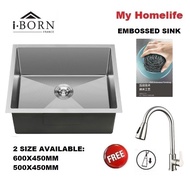 MOCHA IBORN EMBOSSED KITCHEN SINK WITH PULL OUT FAUCET / STAINLESS STEEL 500MM/600MM SINK /IBKS-6045