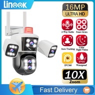 Linook 6K Quad Lens กล้องวงจรปิด 16MP PTZ Wireless WiFi กล้อง IR Night Vision Audio 360 กล้องวงจรปิดกันน้ำกลางแจ้ง Smart Motion Alarm การรักษาความปลอดภัยกล้อง WiFi ไร้สาย