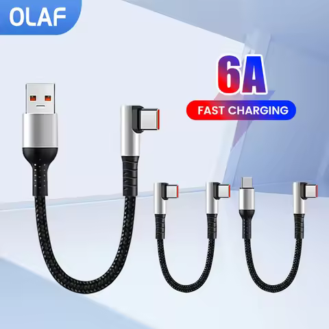 Olaf Fast Chaging Short Cable USB Type C To Type C 6A 90 Elbow 25CM 50CM For Power Bank USB C Cable 