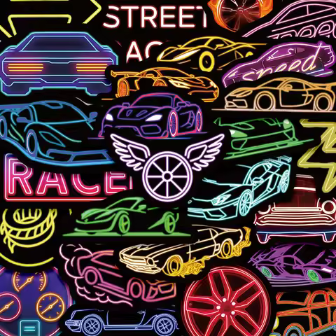 10/30/50pcs Neon Racing Car Cartoon Stickers CoolGraffiti Helmet Phone Skateboard Classic Waterproof
