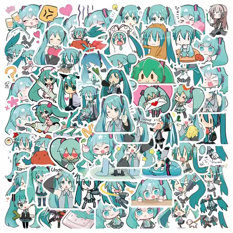 65pcs Hatsune Miku Sticker Pack Waterproof Phone Case Cartoon Journaling Stationery Kawaii Packaging