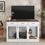 XL Dog Cage Cabinet with 3 Drawers and 2 Doors, Dog Box for Home Large  Medium Dogs, Side Table, Ind