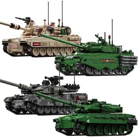 WW2 Military Tank Building Blocks Main Battle Tank Series US M1 Abrams Main Battle Tank Model T-90MS