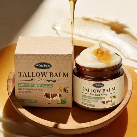 Woodsleep Organic Grass-Fed Beef Tallow Balm with Raw Honey Deep Hydration Face Body Care Smooth Sof