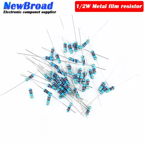 50pcs 1/2W Metal film resistor 1R~2.2M 100R 220R 330R 1K 1.5K 2.2K 3.3K 4.7K 10K 22K 47K 100K 100 22
