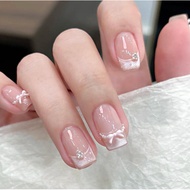 French Cute Fake Nails with Diamond Short Square Press on Nails False Nails Set