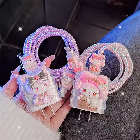 Cute Kuromi Melody Charger Data Cable Case Protector and Winding Kit for iPhone 18W 20W Fast Charger