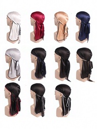 1頂中性長尾絲巾頭巾，海盜帽彈性針織帽頭飾品，適用於掉髮、化療、斗篷、嘻哈絲質睡帽和緞面睡帽