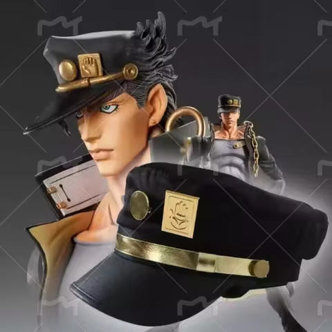 JoJo's Bizarre Adventure Kujo Jotaro Cosplay Cap Unisex Adult Metal Badge Hat Prop