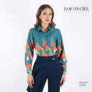 LOF-FI-CIEL womans shirt Jumilia Rose เสื้อเชิ้ตซาติน เสื้อเชิ้ตผู้หญิง แขนยาว สีเขียว FBACDR