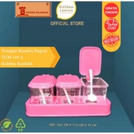 3-BOX KITCHEN SPICE BOX + PINK GOLDEN LEMON SPOON/ SPICE BOX/ SPICE RACK SALT PEPPER KITCHEN SPICE B