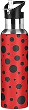 Red Polka Dots Insulated Water Bottle 32 Oz Leakproof Water Bottles, BPA-Free Sport Water Bottle