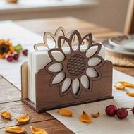 1-Piece Wooden Sunflower-Shaped Standing Napkin Holder, A Central Wooden Decoration For Dining Table