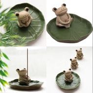 Simple Ceramic Frog Shape Incense Rack Frog+Lotus Leaf Plate Retro Style