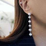 Long drop fresh water pearl earrings 925 silver / korea korean fashion accessories jewelry jewellry 