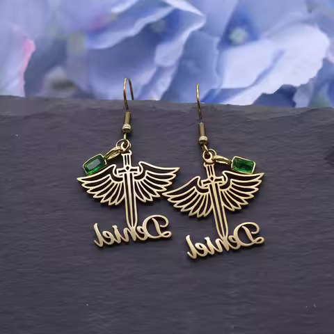 Chandler Custom Name Angel Sword Wing Earring Women Vintage Gothic Geometric Personality Cross Earri