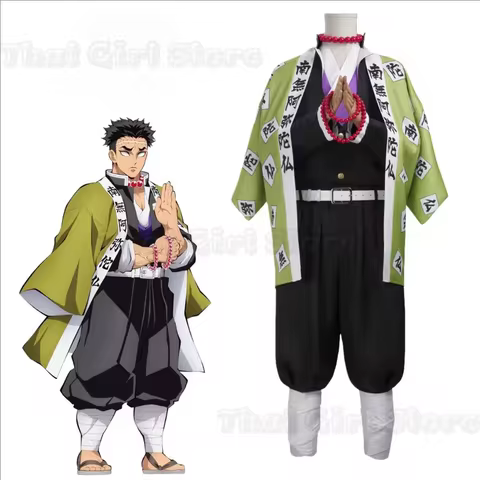 Anime Himejima Gyomei Cosplay Costume Monk Printing Outer Drape Wig Team Uniform Bracelets Man Hallo