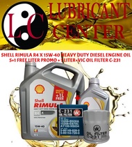 SHELL RIMULA R4 X 15W-40 HEAVY DUTY DIESEL ENGINE OIL 5+1L FREE PROMO+1L(7L)+VIC OIL FILTER C-231
