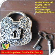 PROMO- GEMBOK KUNCI PINTU RUMAH KUNINGAN ANTIK UNIK MOTIF UKIR KUNO BATAVIA-OneStore