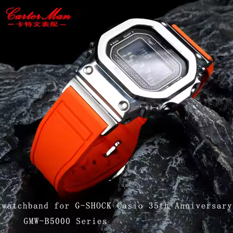 Fluorine rubber bracelet for G-SHOCK Casio 35th anniversary GMW-B5000 series small gold silver block