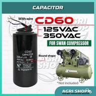Agrishop Capacitor CD60 Round (Black) with Wire *For SWAN Compressor* 500uf 125VAC / 45uf 350VAC