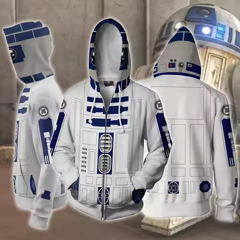 ABC1232025 New R2-D2 Hoodies Robot Sweatshirts R2-D2 Cosplay Costume Darth Vader Storm Trooper Zippe