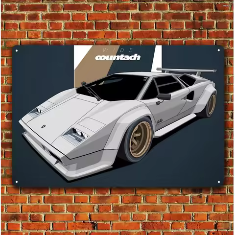 Countach Car Metal Poster - Vintage Supercar Garage Tin Sign (in) - for -Esque Iconic White & Black 