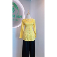 B.A107 - Ba Ba Brocade Set with Pockets Long Sleeve Round Neck Chrysanthemum - Han Nguyen Ba Ba Shir