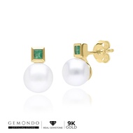 Gemondo 9K Gold Earrings Pearl And Emerald Stud