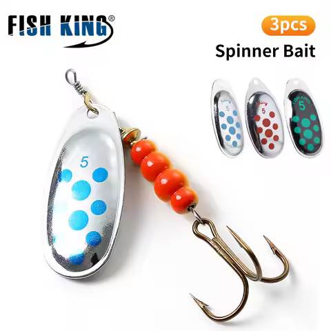 FISH KING Brand Spinner Lure 3pcs 3.4g/4.2g/6.6g/9.8g/13.2g with Treble Hook Metal Spoon Lure Hard F