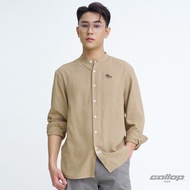 GALLOP : Mens Wear Linen Long Sleeve Mandarin Collar Shirt เสื้อคอแมนดาริน แขนยาว ผ้าลินิน รุ่น GW9034 สี Camel Brown - น้ำตาล
