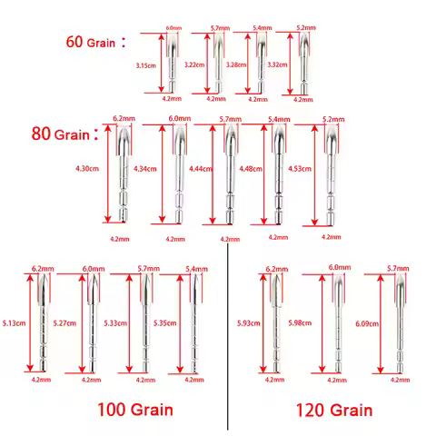 12/24pcs 60/80/100/120gr Arrowhead for ID 4.2 mm OD 5.2/5.4/5.7/6.0/6.2 mm Arrow Shaft Target Arrow 