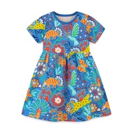 2025 Summer Cartoon Printed Girls Dress Casual Short Sleeve Baby Kids Dress Cute Pattern Cotton Dres